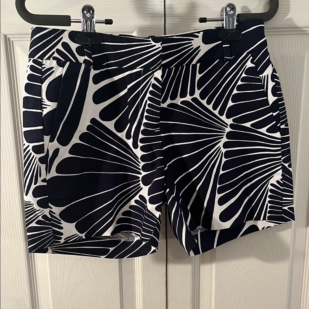 J. Crew Black and White Bermuda Shorts with Geometric Pattern